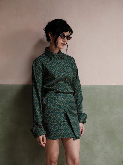 Thea Belted Twill Dress Set - Emerald