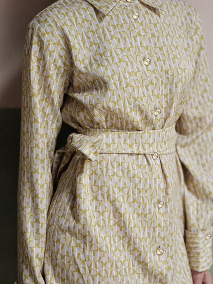 Thea Belted Twill Dress Set-Lime