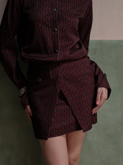Thea Overlap Twill Printed Skirt