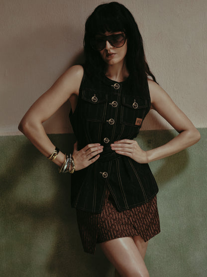 Thea Overlap Twill Printed Skirt