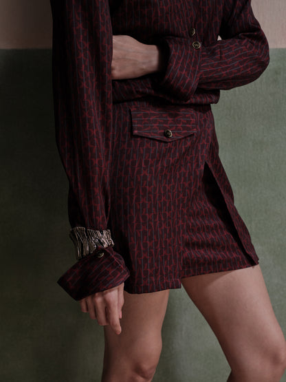Thea Belted Twill Dress Set-Wine