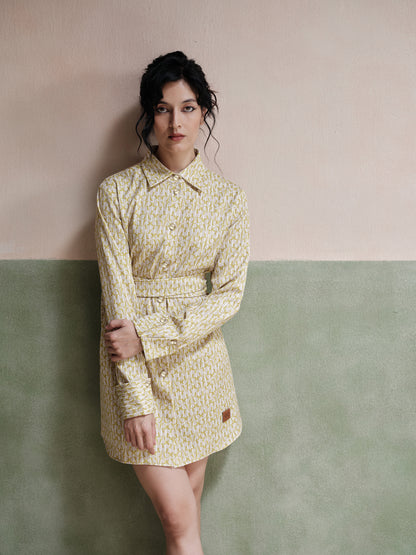 Thea Belted Twill Dress Set-Lime