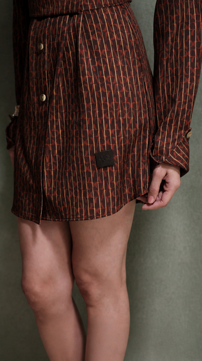 Thea Belted Twill Dress Set-Coffee